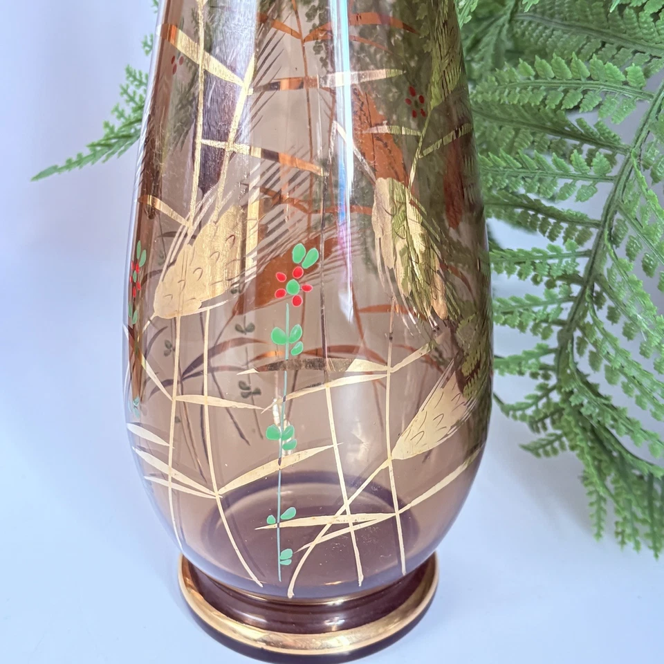 Vintage 1950’s Czech Bohemia Amber glass decanter with gold leaf pattern - Image 2 of 4