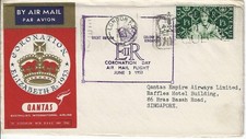 1953 Coronation Qantas Coronation Day Flight Cover - Singapore