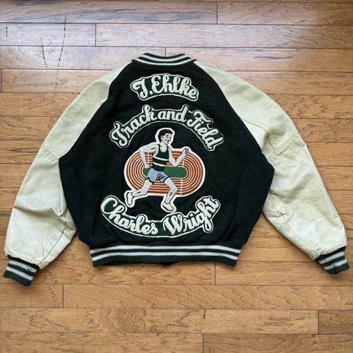 90s DeLong Track & Field Forest Green Wool Varsity Letterman Jacket Mens Size 46