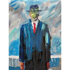 Son of Man Migrette Surreal Abstract Apple Face Impasto Art Original Painting