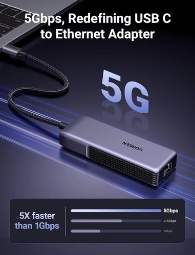UGREEN USB C to Ethernet Adapter 5Gb, Ethernet Adapter for Laptop, Aluminum - Afbeelding 5 van 7