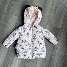 Disney Junior Minnie Mouse Jacket Girls 18M Pink Hooded Puffer Sherpa Lined