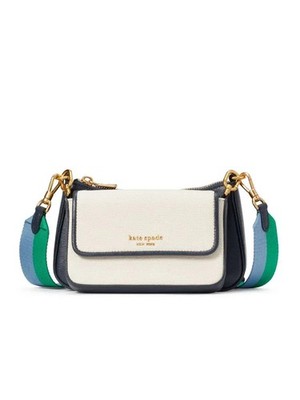 Kate Spade Double Up Racing Stripe Canvas Crossbody In Blazer Blue