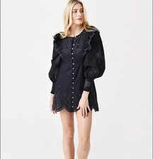 LoveShackFancy Black Embroidered Eyelet Cotton Ruffle Tunic Blouse | Size 0