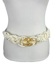 VTG 90  s RETRO Braided Cord Waist Accent Belt-NEW-stretch-WHITE/GOLD