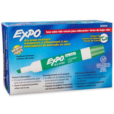 EXPO Low Odor Dry Erase Markers, Chisel Tip, Green, 12 Count