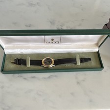 Gucci 6800 Women’s Quartz Analog 23mm Black Dial Gold Bezel Leather Strap Box