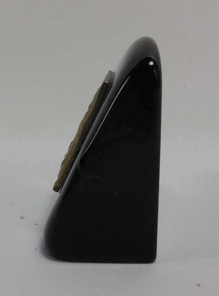 Vintage Cobalt Blue Glass Paperweight with Religious Metal Plaque - Image 3 of 4