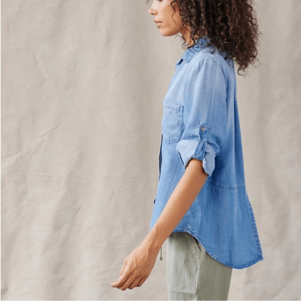 Bella Dahl Split Back Button Down - Blue Ombre Wa… - image 3