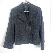 Lauren Ralph Lauren Petites Black and White Moto 100 New Wool Blazer SZ 8P