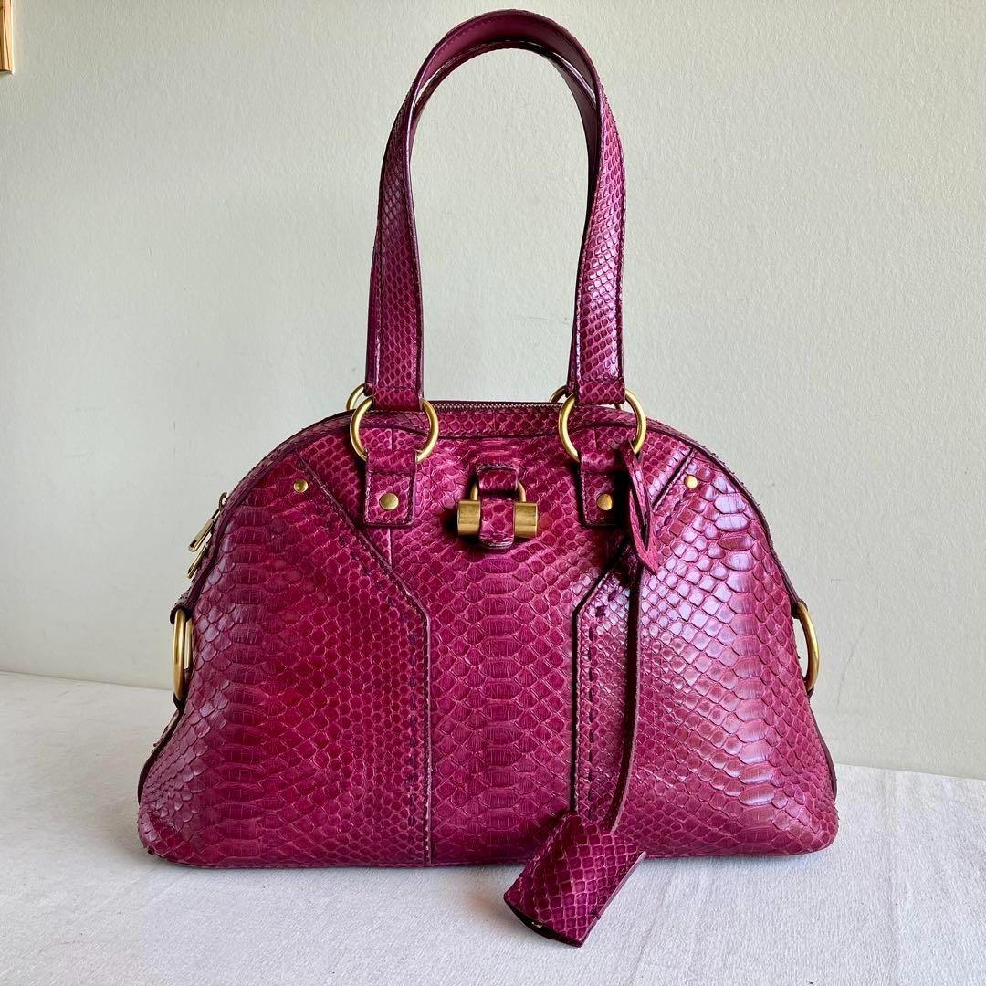 Yves Saint Laurent Rive Gauche M pelle viola oro ferramenta doppio manico