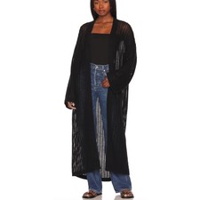House of Harlow Black Longline Cardigan Sweater XS Oversized Crochet $258 NEW