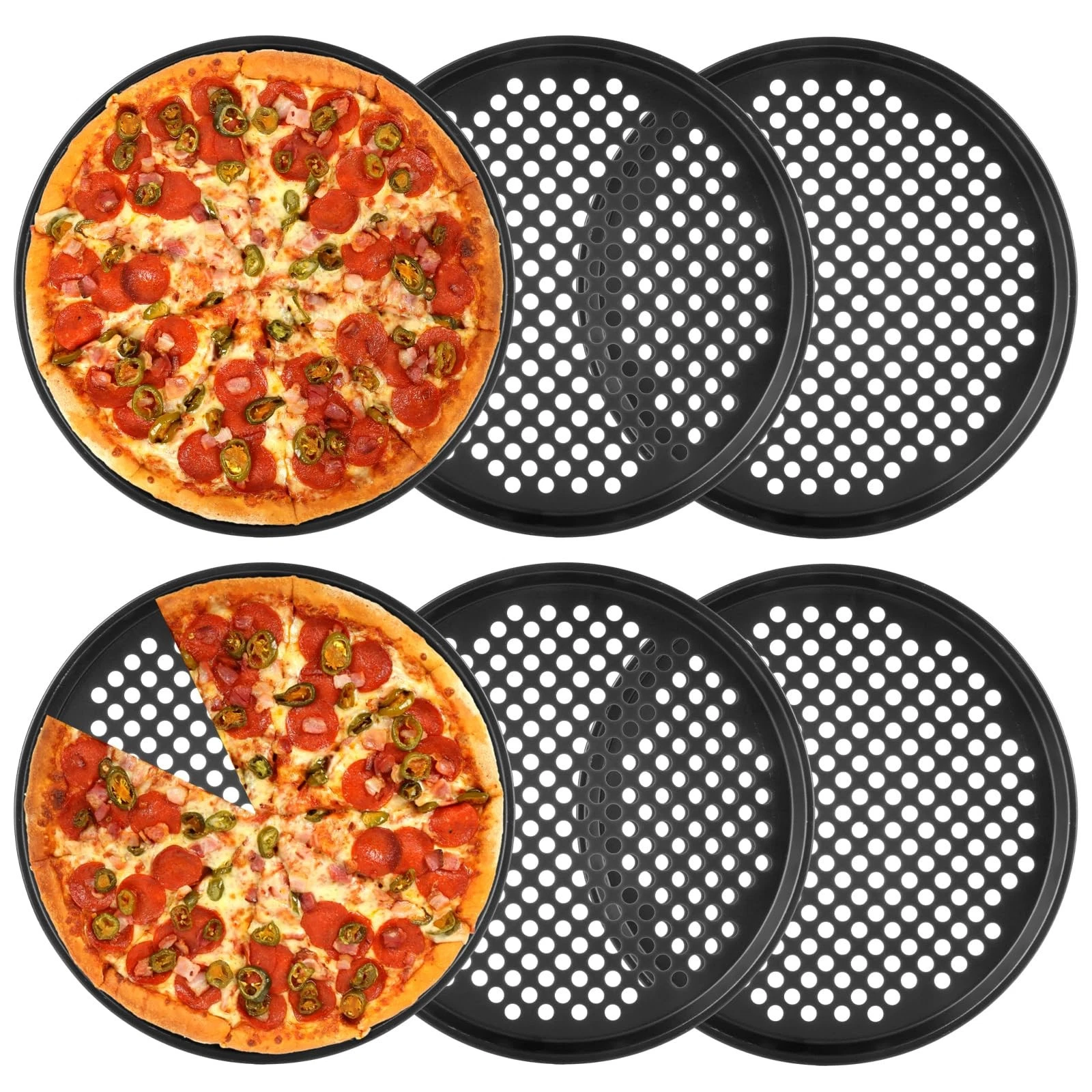 6 PCS Pizza Pan With Holes 12 Inch Round Set Nonstick Carbon Steel Crisper
