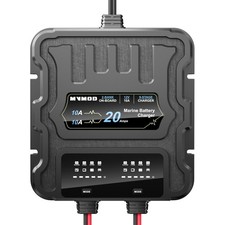 2 Bank Marine Battery Charger, 20A 10A/Bank 12V IP68 Waterproof Lithium Onb...