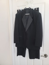Vintage Tuxedo Jacket 46R /Pants Adj 39/40/41 Black 100 Wool
