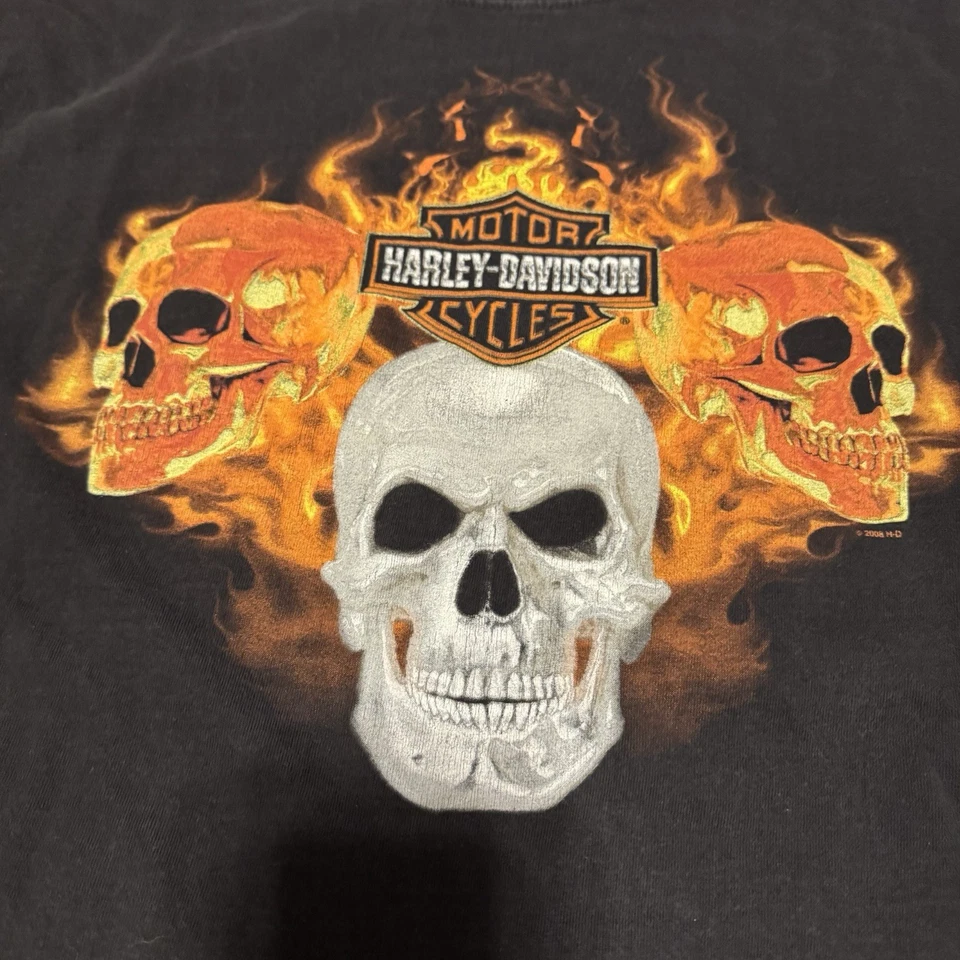 Camisa Harley-Davidson vintage Y2K para hombre grande calavera de fuego motocicleta manga larga Foto 3 de 4