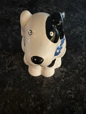 Vintage Coco Dowley Cookie Treat Jar Black & White Dog Puppy Blue Collar Bow Tie