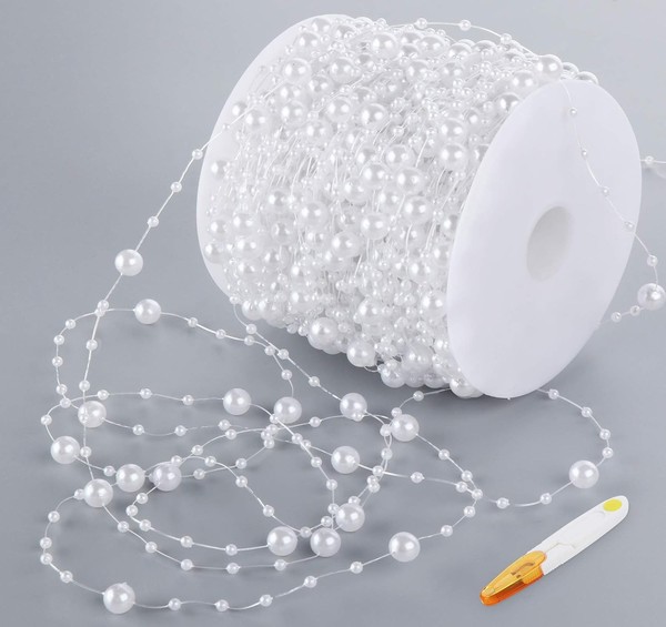 Perlengirlande Weiß 60M Perlenband Deko Edelstahl Schere FüR Hochzeit Party DIY-image