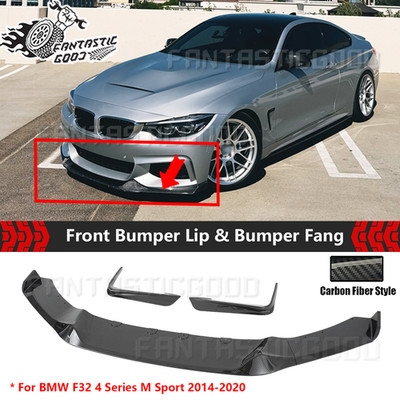 For BMW F32 4 Series M Sport 14-20 Painted Carbon Front Bumper Lip & Bumper Fang