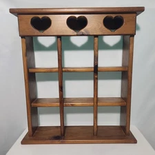Solid Wood Heart Shelf. Vintage. Handmade. 9 Compartments, 4 Levels. Wall Mount