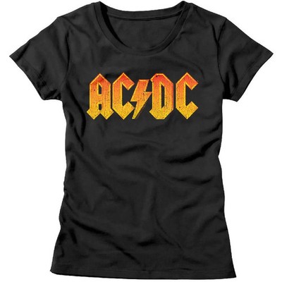 ACDC Vintage Logo Women's T Shirt Distress Orange AC/DC Metal Rock Band Concert