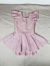 Girls Pink Sparkle Ballet Dance Leotard Dress Butterfly Back Ruffle Sleeve S/M