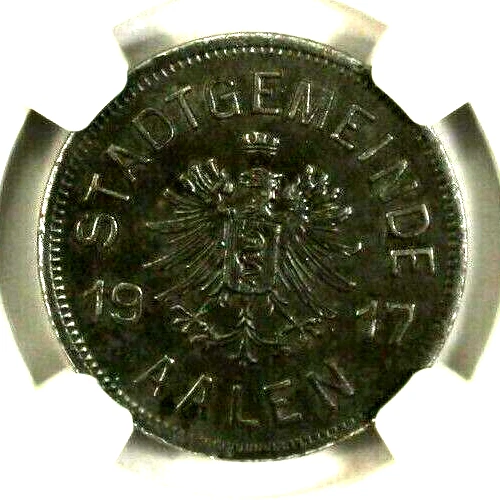 Germany 50 Pfennig 1917 NGC UNC Iron  City of Aalen Lamb-2.6