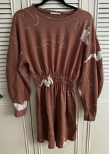 Zara Line Art Long Balloon Sleeve Mini Dress Size S