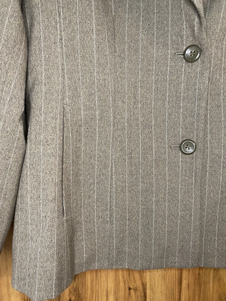Traje de mujer traje de negocios chaqueta elástica marrón claro forrado a rayas talla 12 Foto 4 de 4
