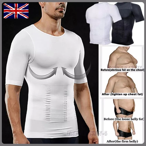 Men's Tummy Control Body Shaper Tops Hide Gynecomastia Chest Fat Shirt Shapewear - Picture 1 of 38