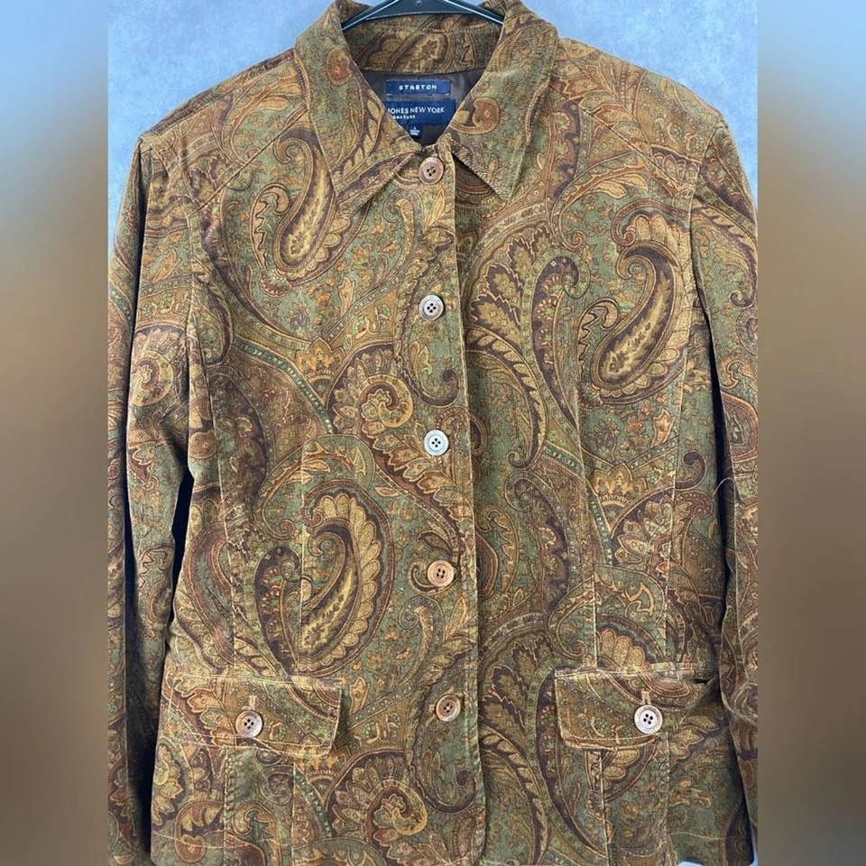Jones New York Brown Paisley Corduroy Cotton Jacket Blazer Size L - Image 3 of 4