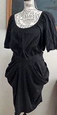 People Tree Organic Cotton Black Tulip Draped Ruched Dress M 8 UK 14 Bridgerton