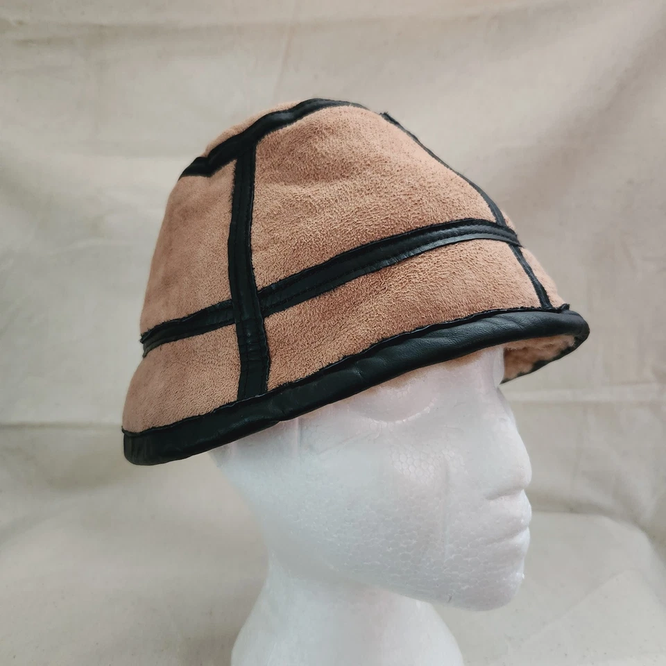De Colección Años 90 Sherpa Sombrero Cubo Pulido Retazos Piel de Oveja Gamuza Retro Pequeño Foto 3 de 4