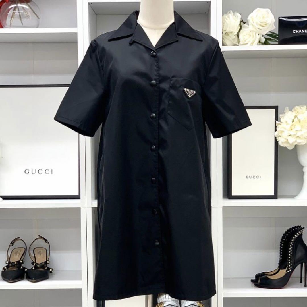 Prada Re-Nylon Logo Short Sleeve Shirt Dress Black | eBay Prada Re-Nylon Logo Short Sleeve Shirt Dress Black | eBay