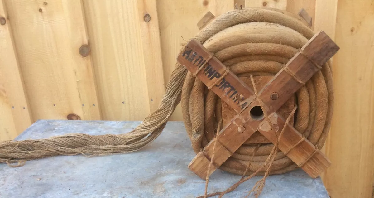 Vintage Spool Of Barn Rope, With Wood Spool, Very Heavy , Farm , Country  Store