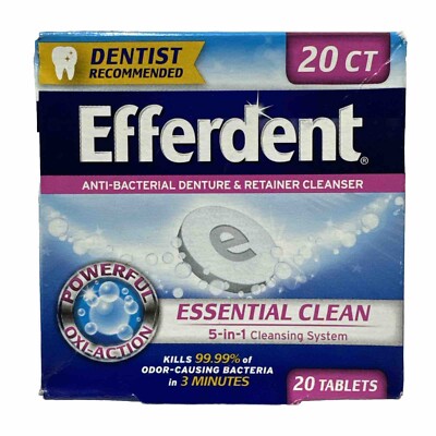 6x-Efferdent Ant-Bacterial Denture/Retainer Cleanser 20ct 5-in-1 Cleaning System