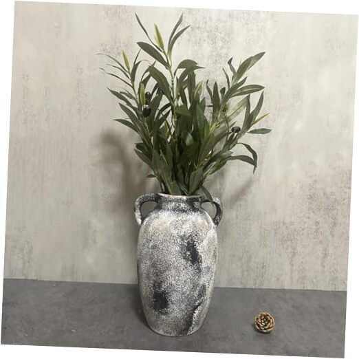 Rustic Ceramic Farmhouse Vase, 9.8 Inch Terra Cotta Vase for Home Rusty Black