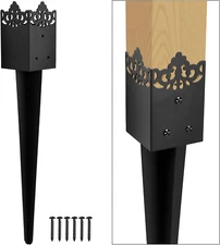 Fence Post Anchor 4''X4'', Heavy Duty Metal Fence Post Anchor Ground Spike 24''X