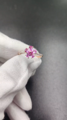 Pink Sapphire Diamond Sakura Cherry Blossom Flower Engagement Ring