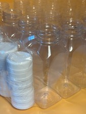 16 OZ Plastic Juice Bottles, Empty Beverage CLEAR Bottles with Black Caps
