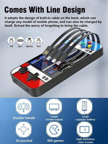Handheld Game Console Player with 2 Gamepads Power Bank Built-in Data Cable - 第 9/11 張圖片