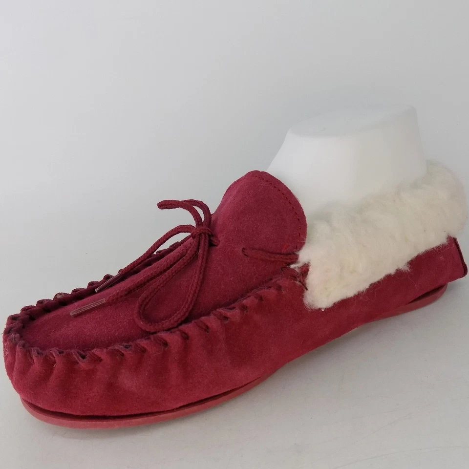 Zapatillas cómodas genuinas hechas a mano mocasín zapatos para mujer talla 7,0 M, gamuza roja Foto 3 de 4