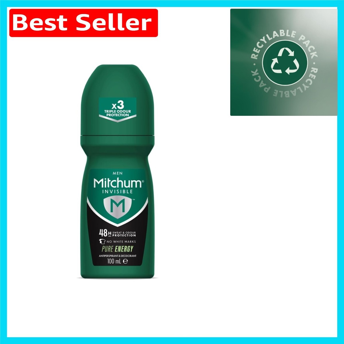 Pure Energy 100ml Men's Deodorant Roll-On Maximum Odour Control