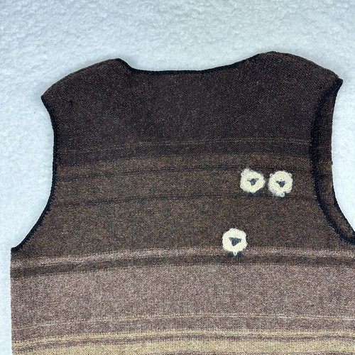 VTG 1999 Susan Bristol Sheep Sweater Vest Shetland Wool Large Brown Lambs *Holes - Afbeelding 6 van 14