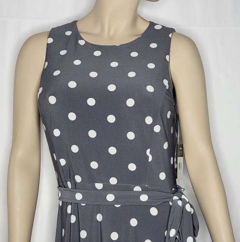 Lauren Ralph Lauren Slate & Colonial Cream Polka Dot Tie-Waist Midi Dress Petite - Picture 4 of 11