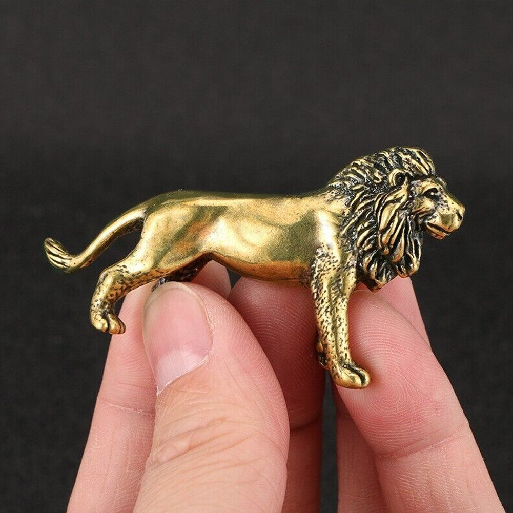 Brass Lion Figurine Statue House Office Table Decoration Animal Figurines Toys #