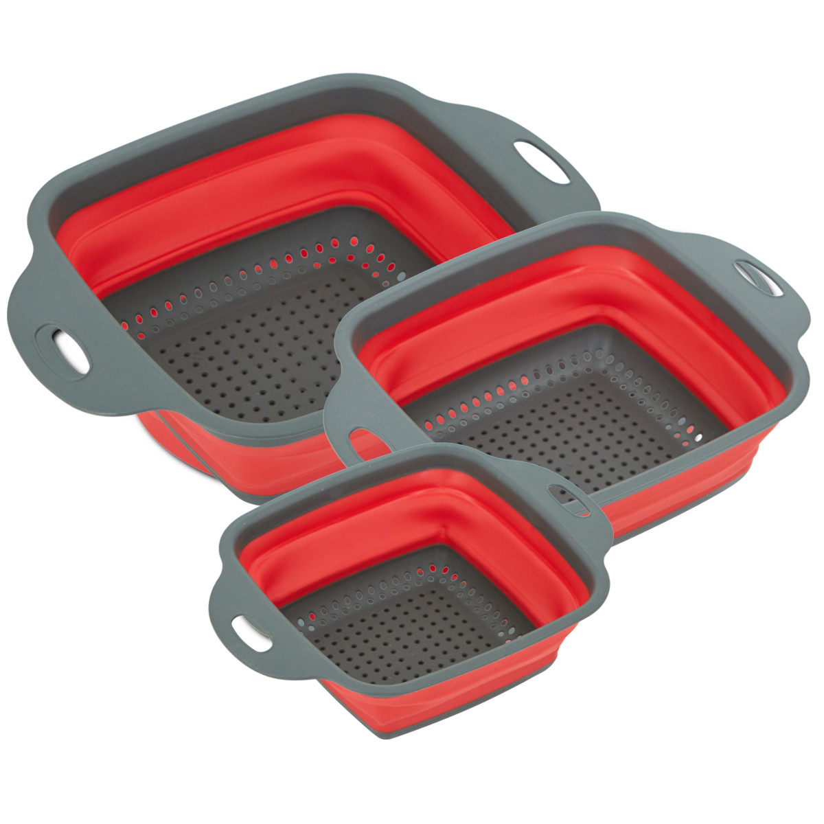 HOOZ 3er Set faltbares Seiher Sieb, Nudelsieb Silikon Klappbar Küchensieb rot