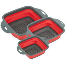 HOOZ 3er Set faltbares Seiher Sieb, Nudelsieb Silikon Klappbar Küchensieb rot