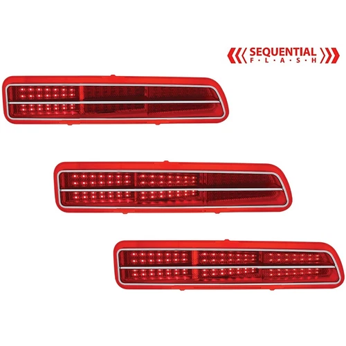 69 Chevy Camaro Red LED Sequential Right & Left Tail Brake Light Lamp Lens Pair - Picture 5 of 7