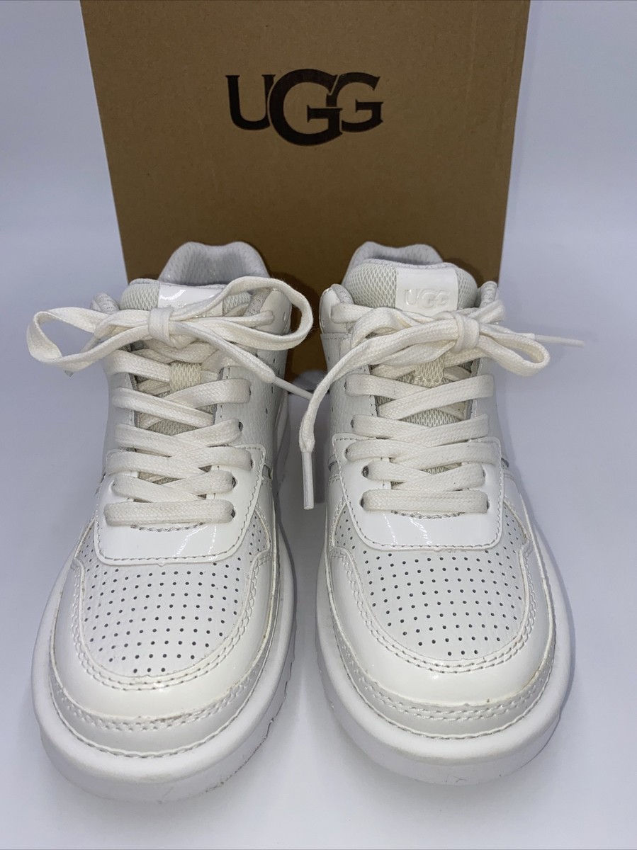 Women's Shoes UGG HIGHLAND Faux Leather Lace Up Sneakers WHITE